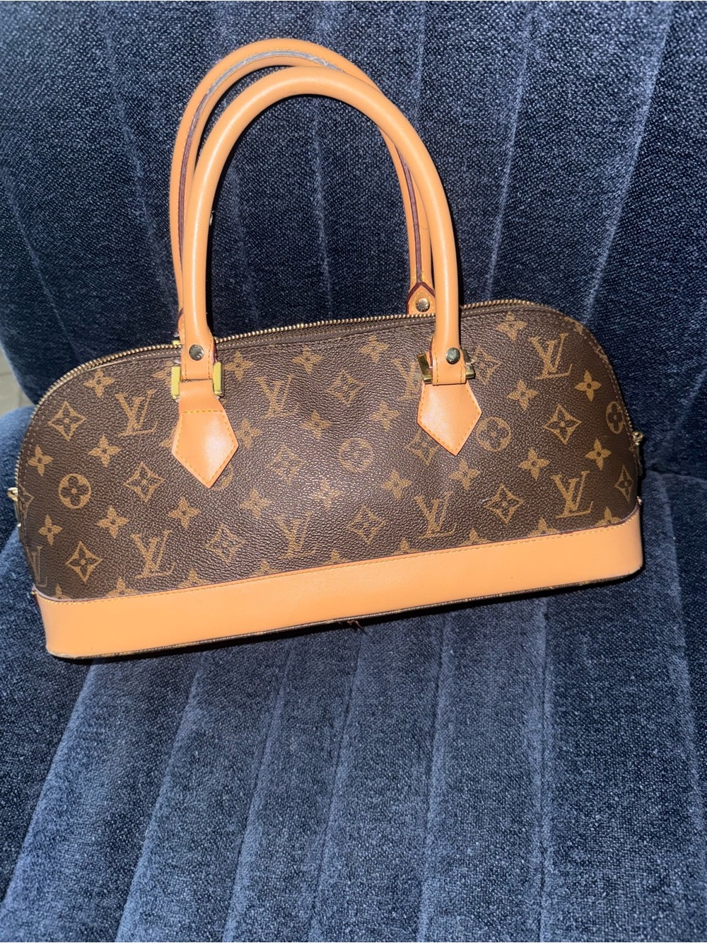 Genuine leather monogrammed hand bag and Tan Leather Trim